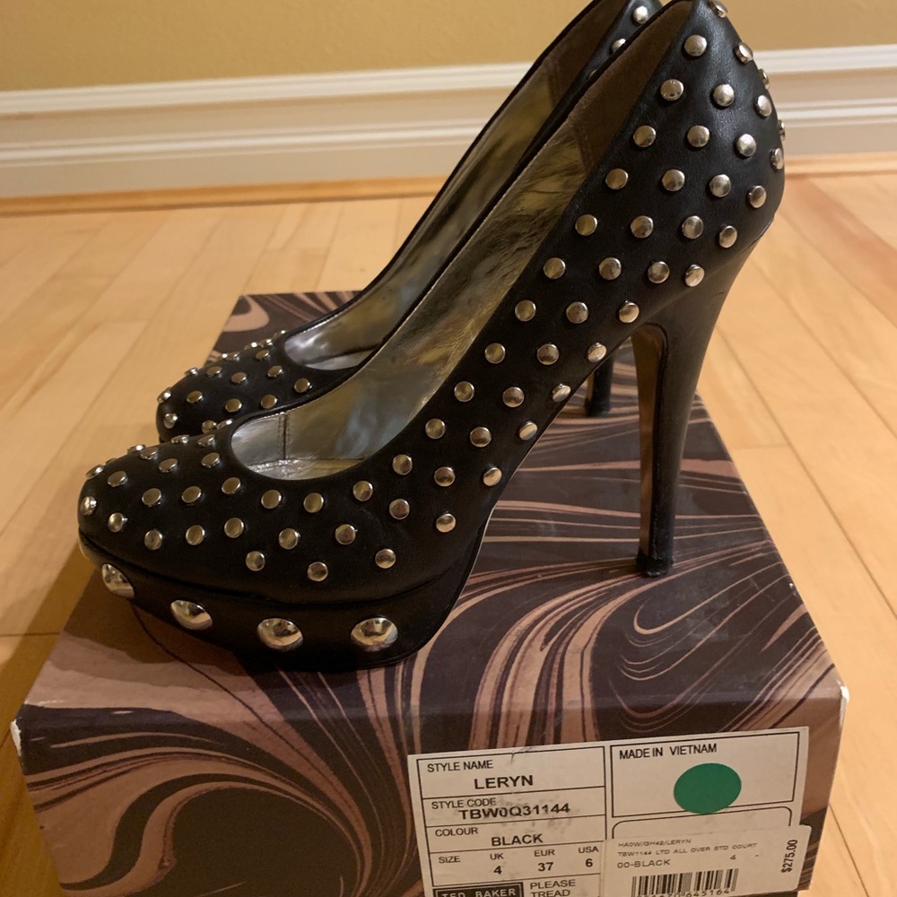 TED BAKER black studded stiletto heels US SZ 6
